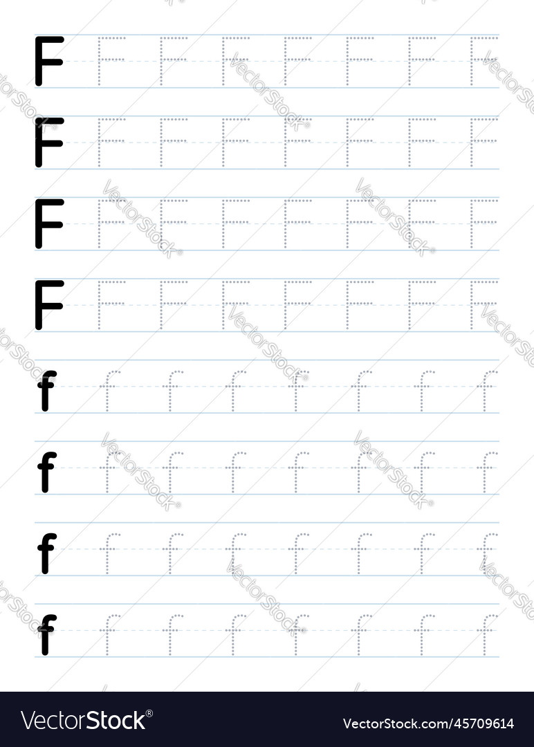 Tracing letter f worksheet for preschool Vector Image