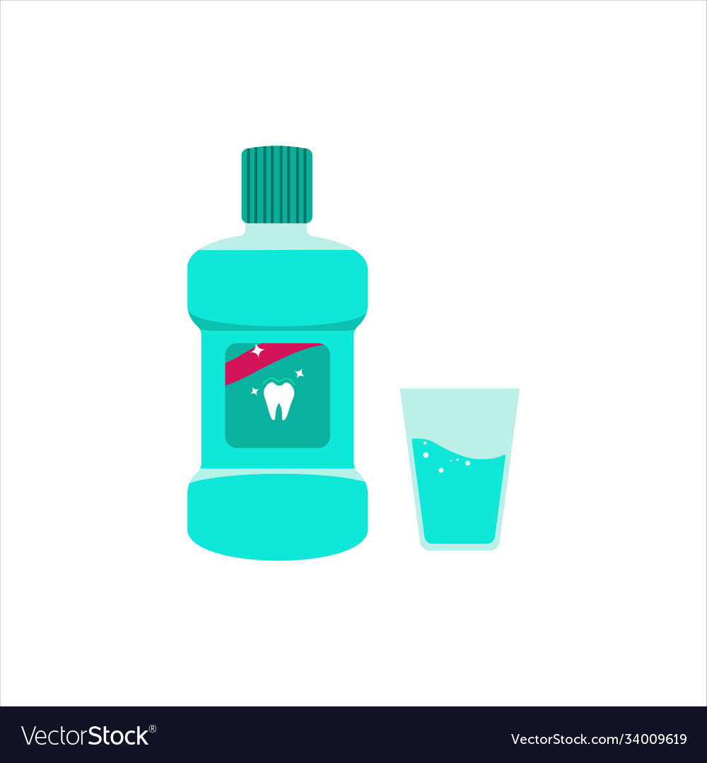 A bottle mouthwash and cup mint liquid vector image A bottle mouthwash and cup mint liquid