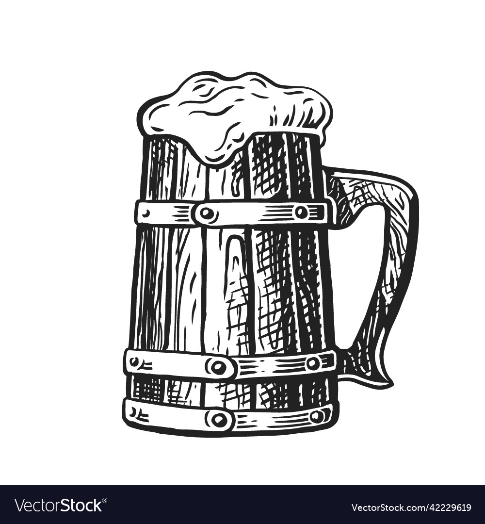Beer wood mug vector image Beer wood mug