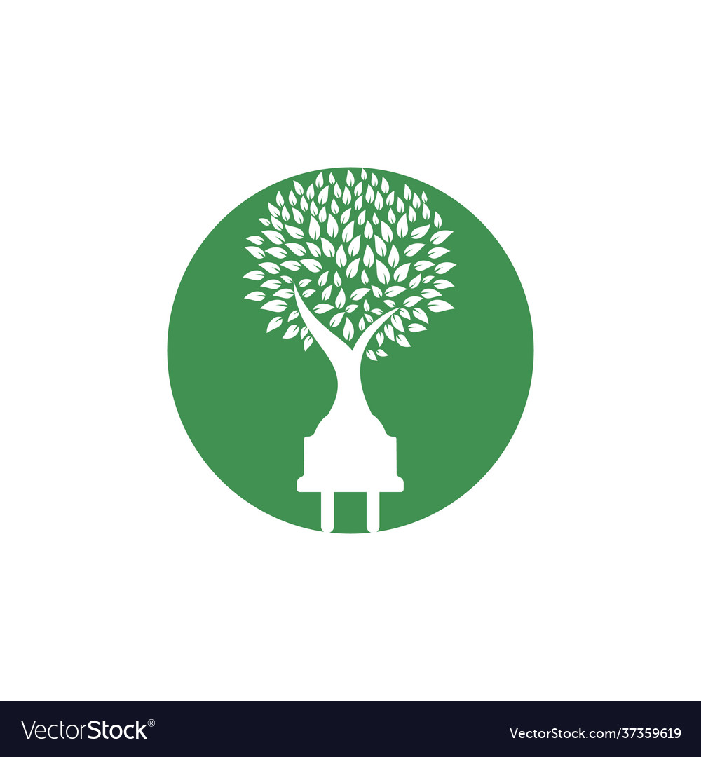 Electric plug icon with tree Royalty Free Vector Image