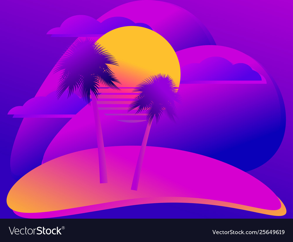 Fluid Sunset Gradient with Palm Trees