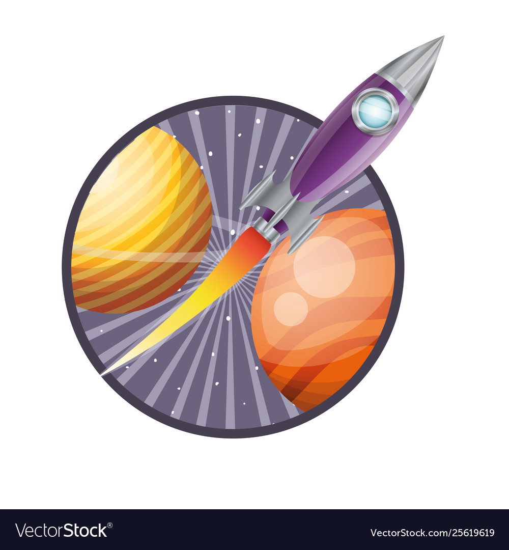 Frame with rocket flying and planets solar