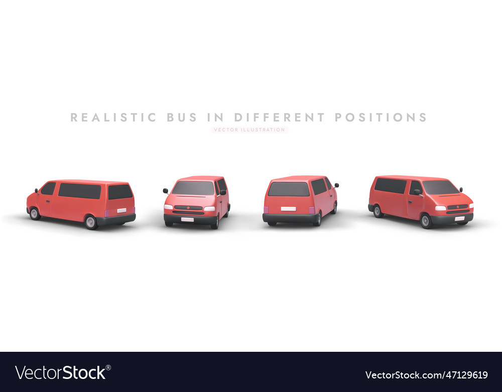 Red 3D Mini Bus - Various Views