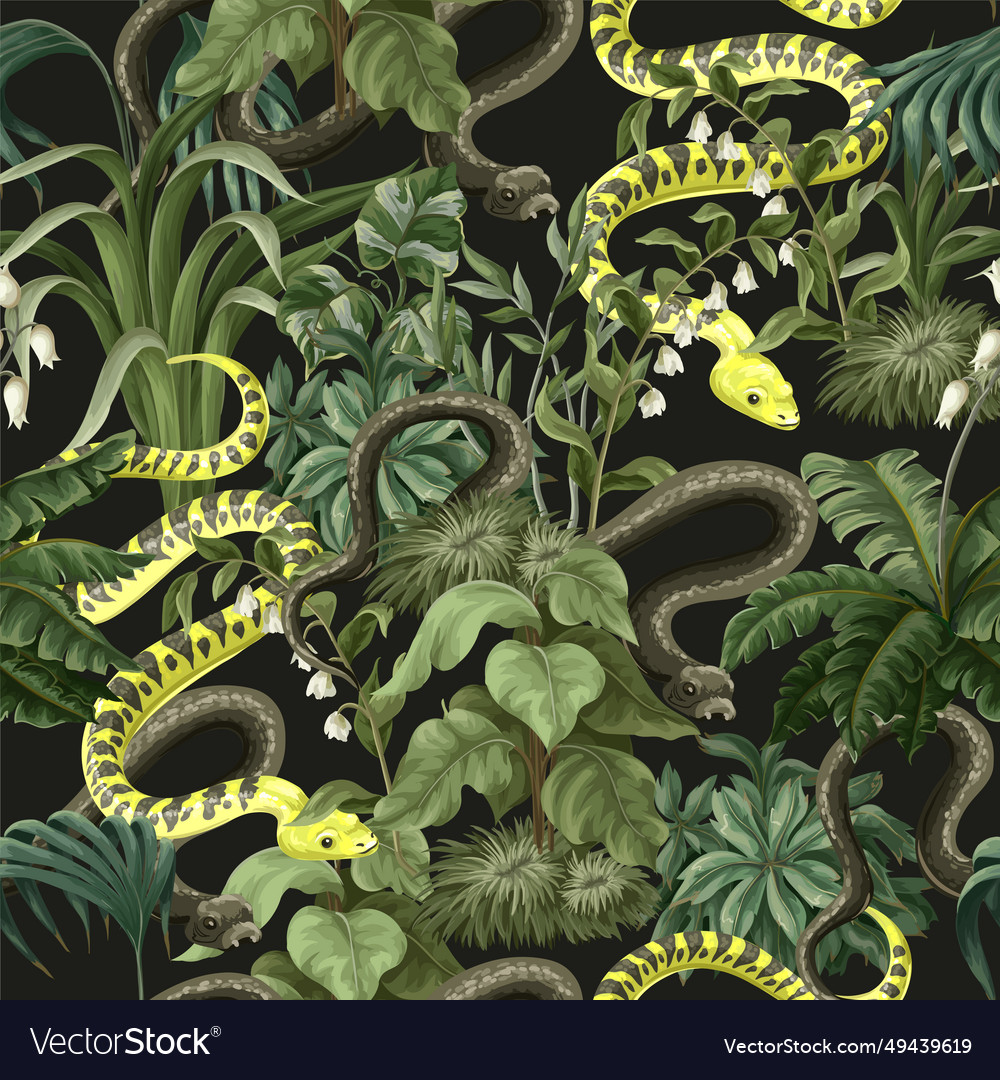 Seamless pattern with snakes and flowers