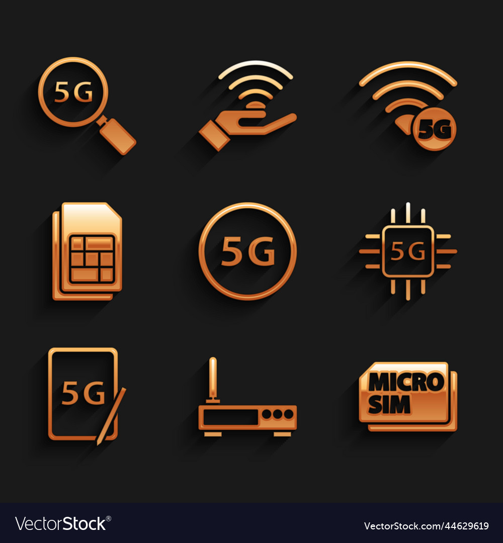 Set 5g network router and wi-fi signal micro sim Vector Image Set 5g network router and wi-fi signal micro sim
