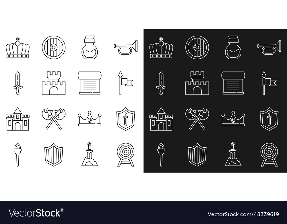 Set line target with arrow medieval shield sword Vector Image Set line target with arrow medieval shield sword