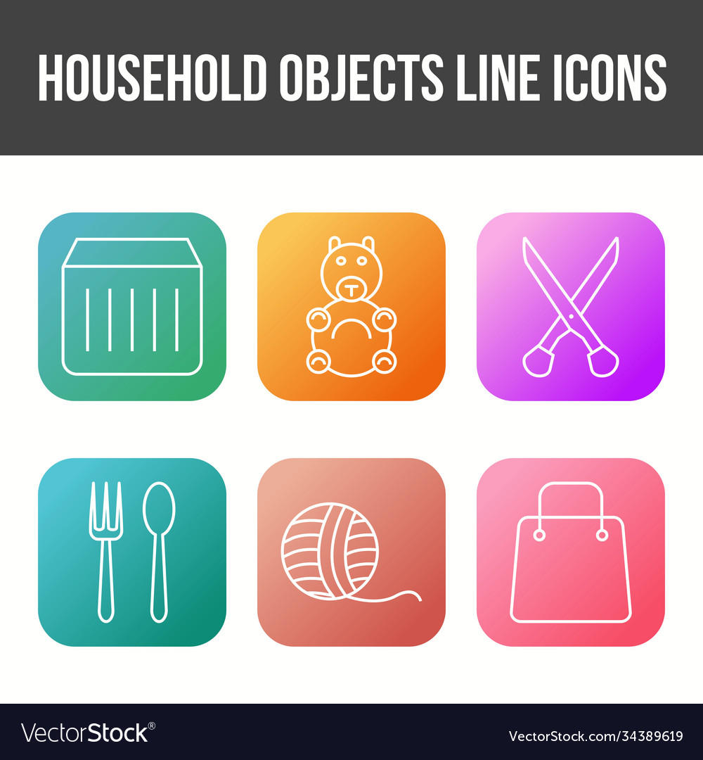 Unique household objects icon set