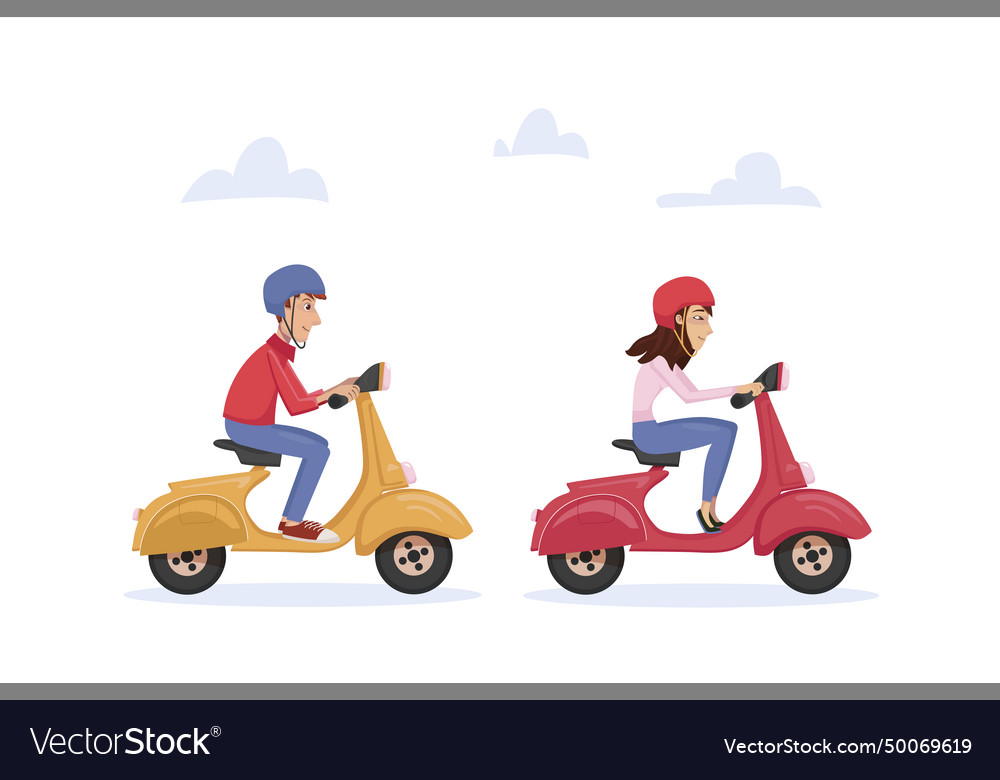 Young couple man and woman traveling on two motor