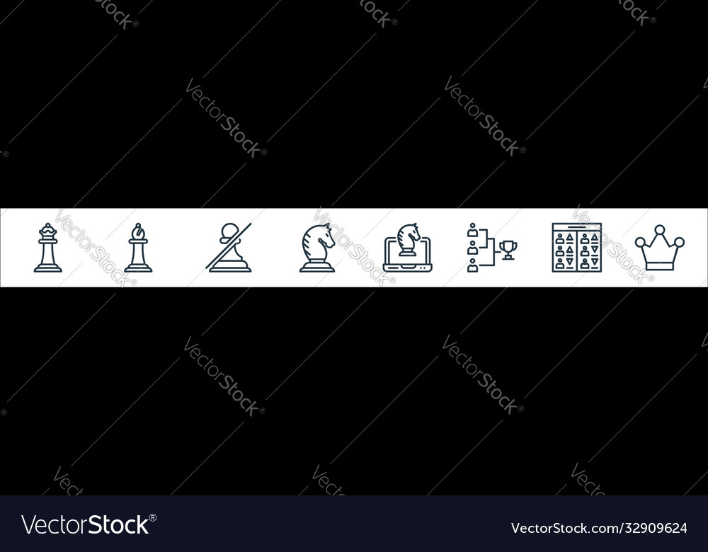 Chess game line icons linear set quality vector image Chess game line icons linear set quality