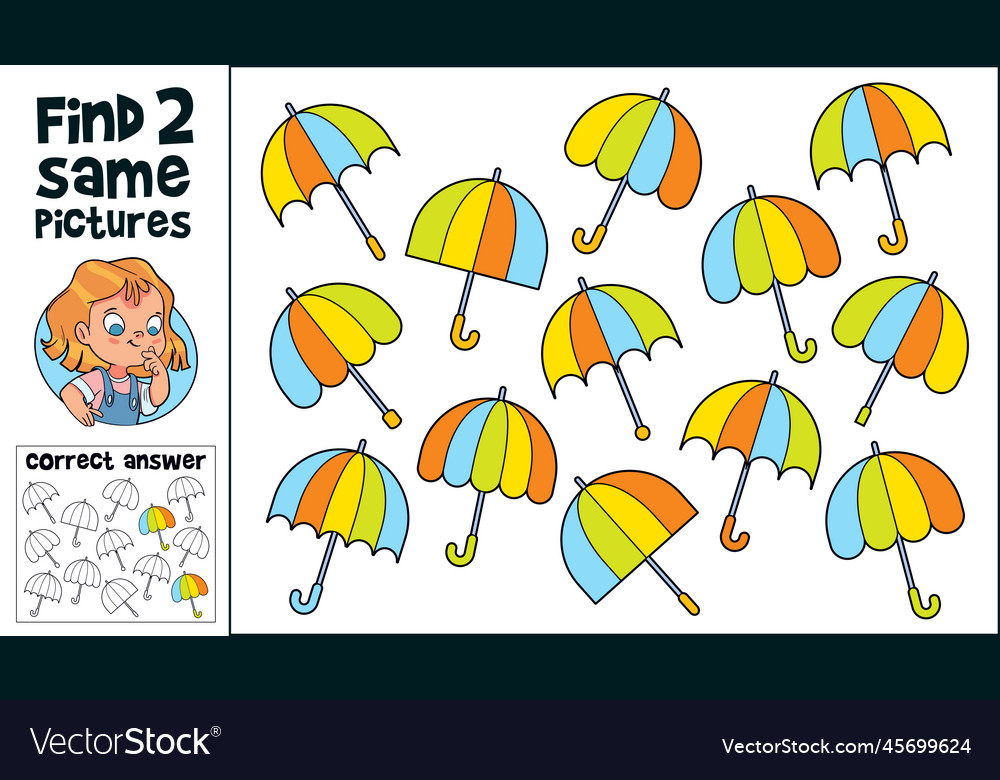 Find 2 same objects educational game for children vector image Find 2 same objects educational game for children