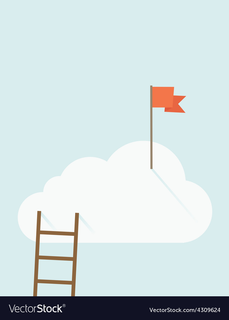 Ladder with Red Flag on Cloudy Sky