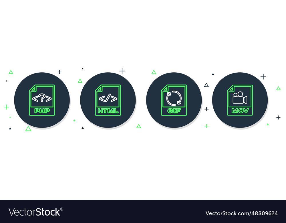 Set line html file document gif php and mov icon Vector Image Set line html file document gif php and mov icon