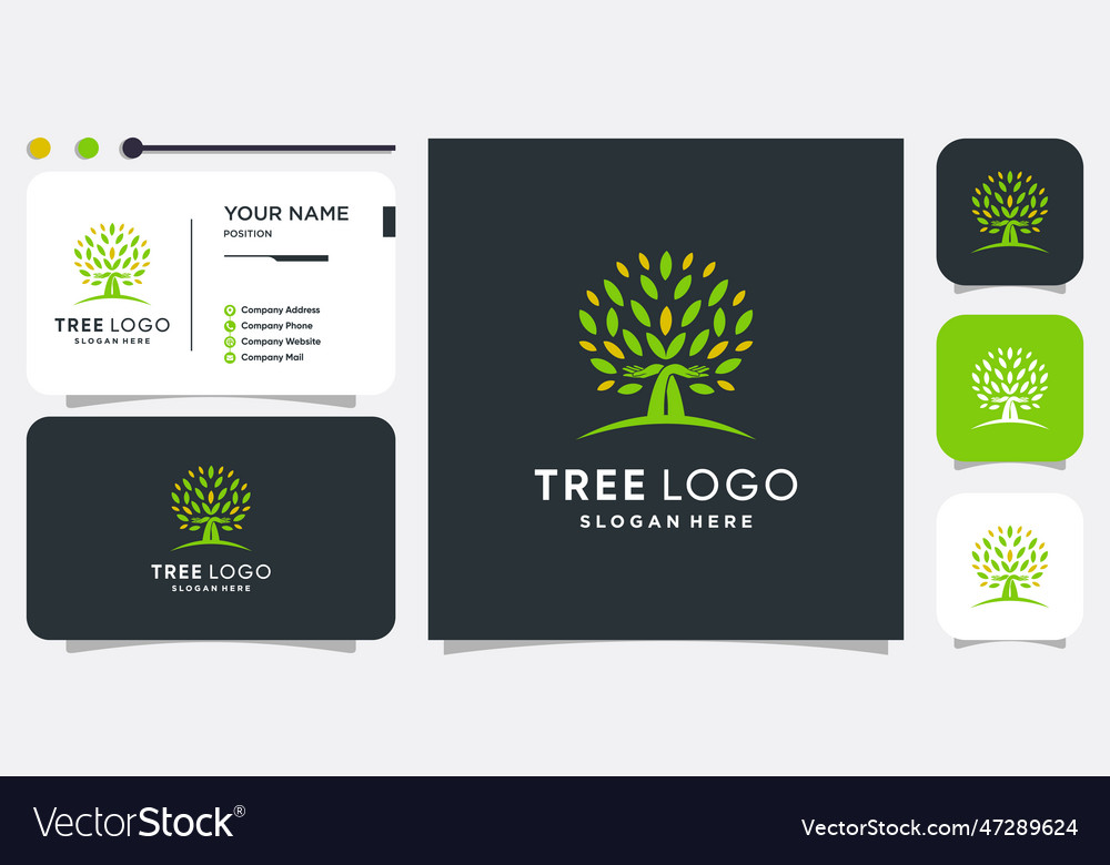 Tree logo with hand care concept premium