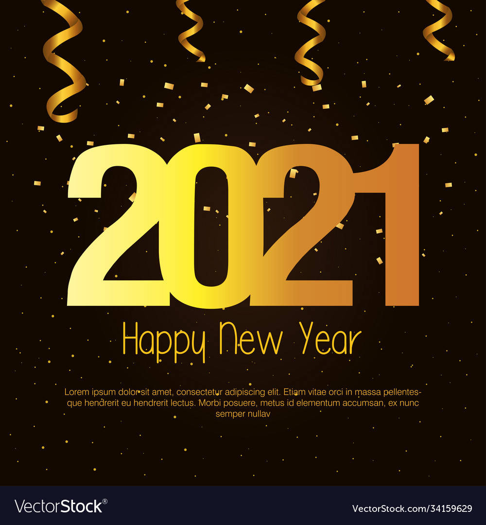 2021 happy new year with gold confetti Royalty Free Vector