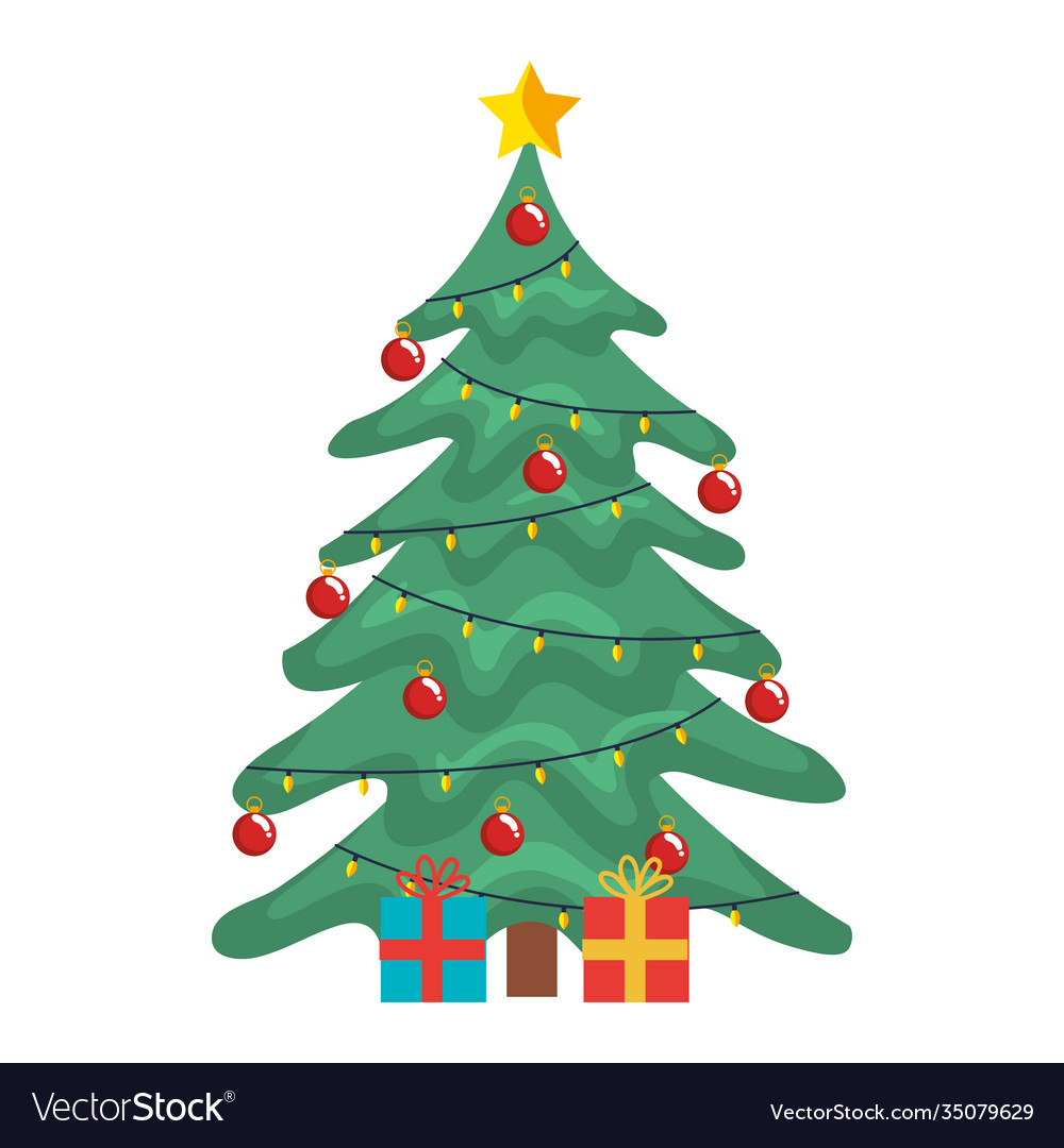 Christmas pine tree with gifts icon Royalty Free Vector