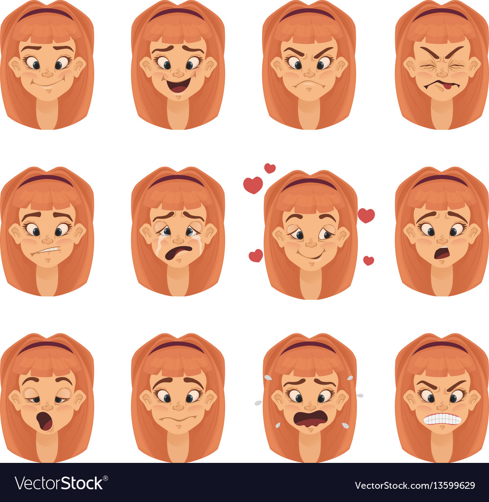 Emotions girl teen character isolated faces