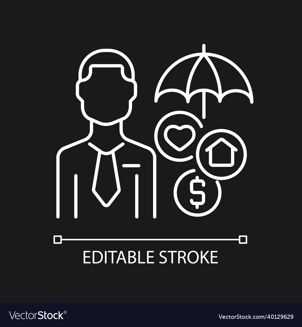 Insurance agent white linear icon for dark theme vector image Insurance agent white linear icon for dark theme