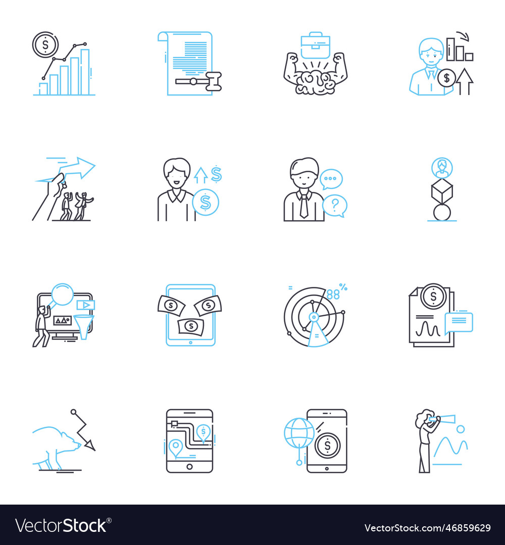 Saving account linear icons set interest deposit Vector Image Saving account linear icons set interest deposit