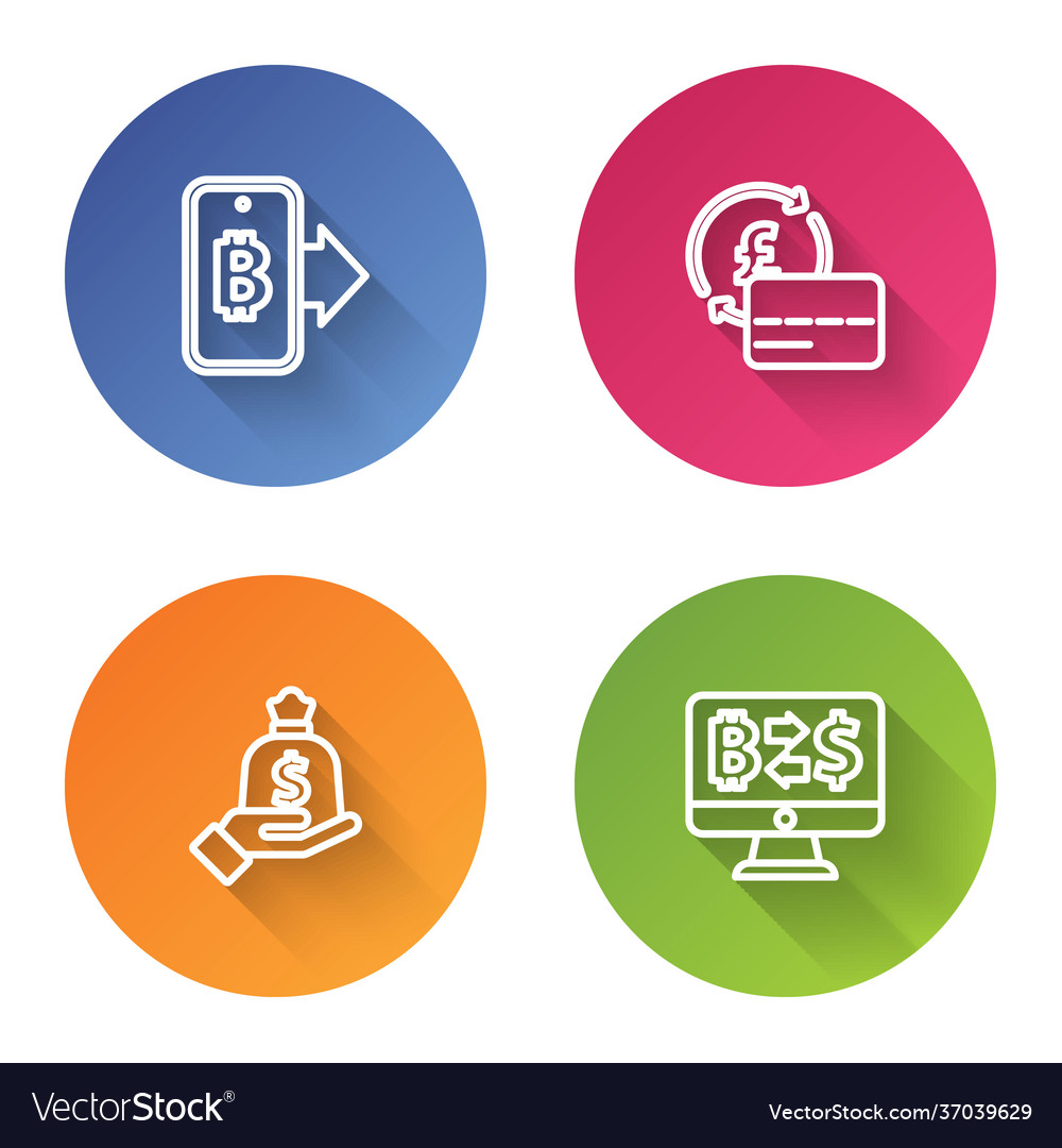 Set line mining bitcoin from mobile credit card vector image Set line mining bitcoin from mobile credit card