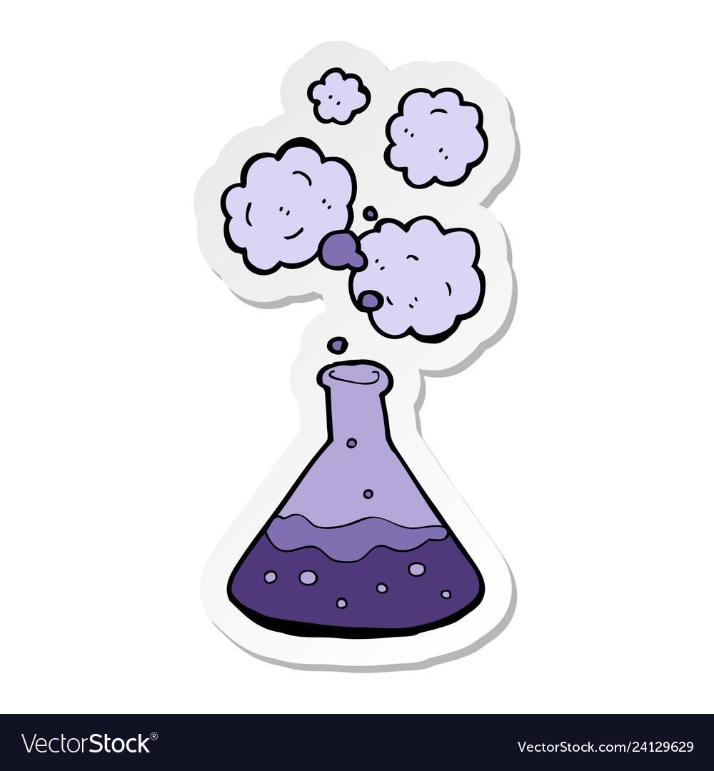 Sticker a cartoon science chemicals Royalty Free Vector