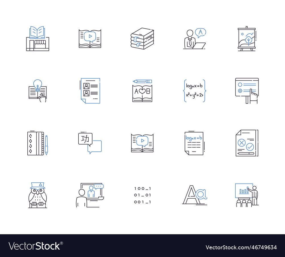 Homework outline icons collection exercise vector image Homework outline icons collection exercise