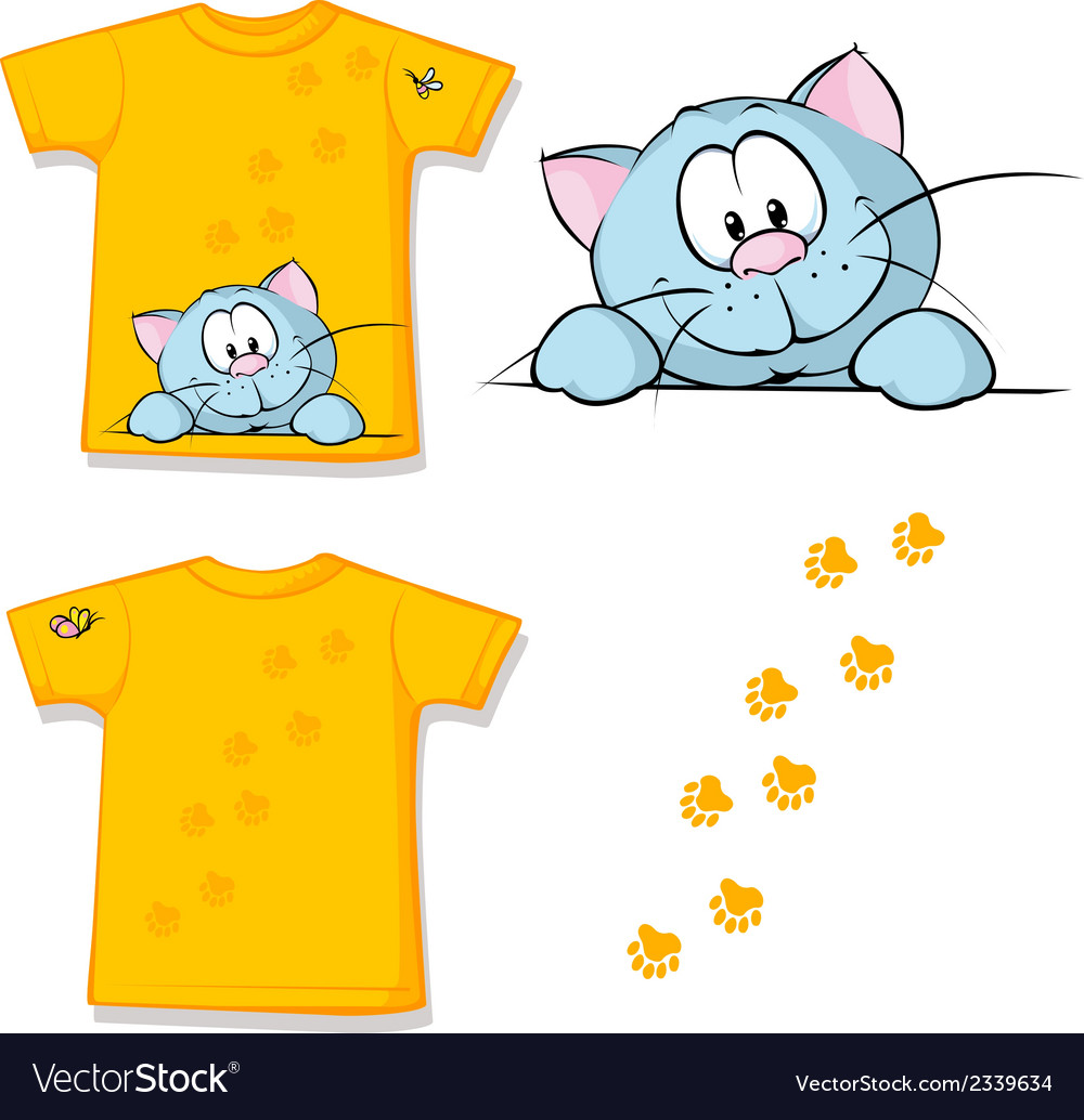 Kid shirt with cute cat peeking printed - isolated