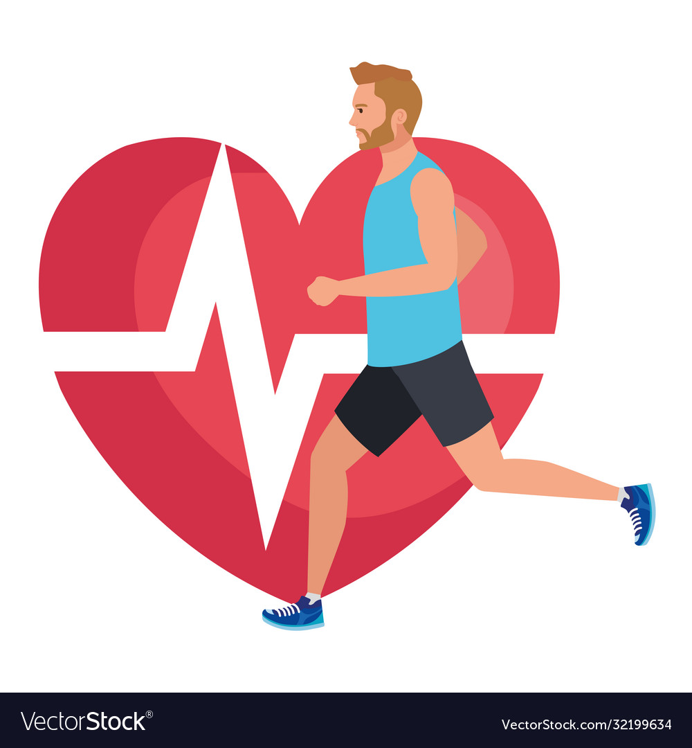 Man running with heart pulse on background male vector image Man running with heart pulse on background male