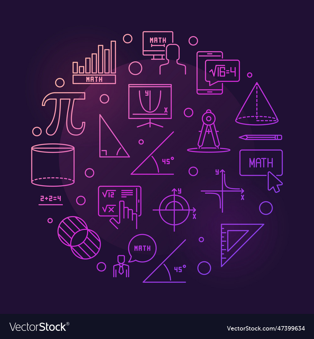 Mathematics Education Concept Line Round Colored Vector Image