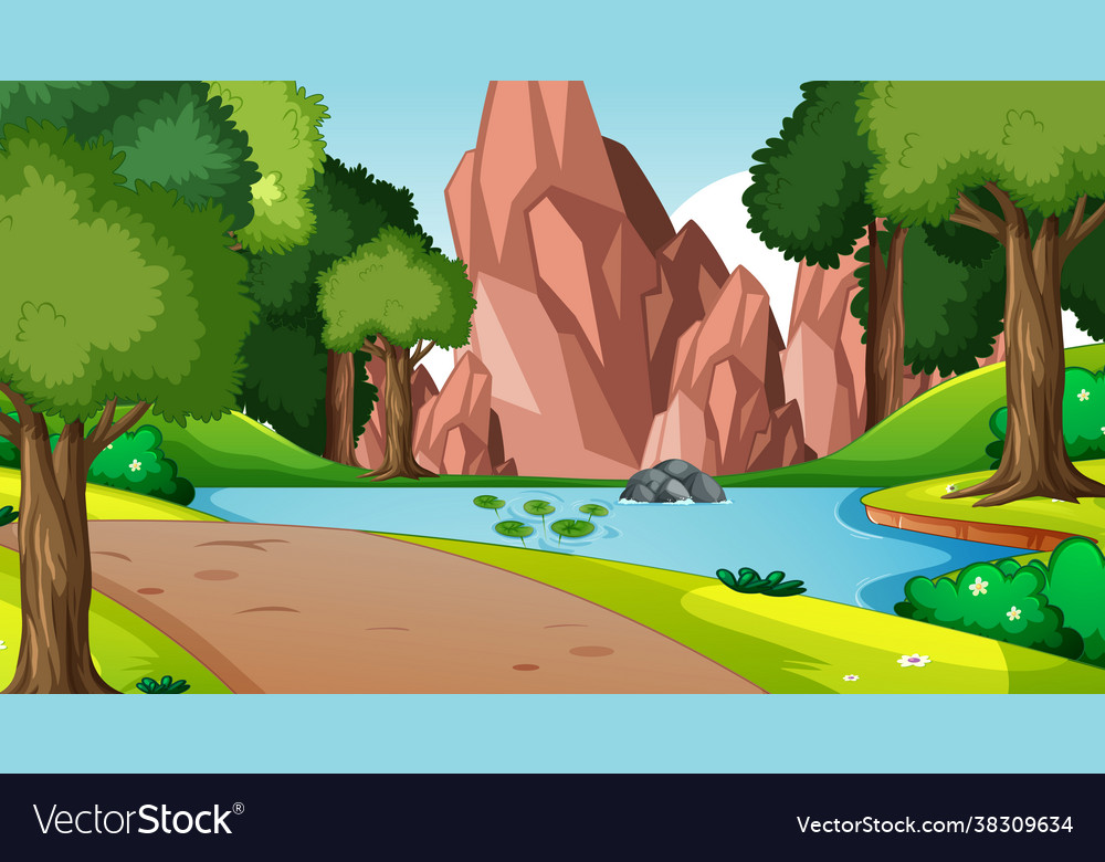 Nature scene with stream flowing through vector image Nature scene with stream flowing through