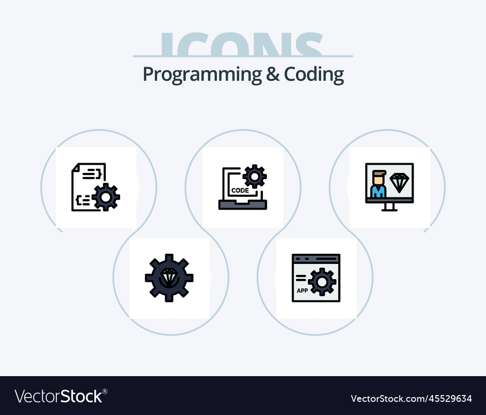 Programmier- und Kodierungslinie gefüllte Iconpack 5 vector image Programmier- und Kodierungslinie gefüllte Iconpack 5