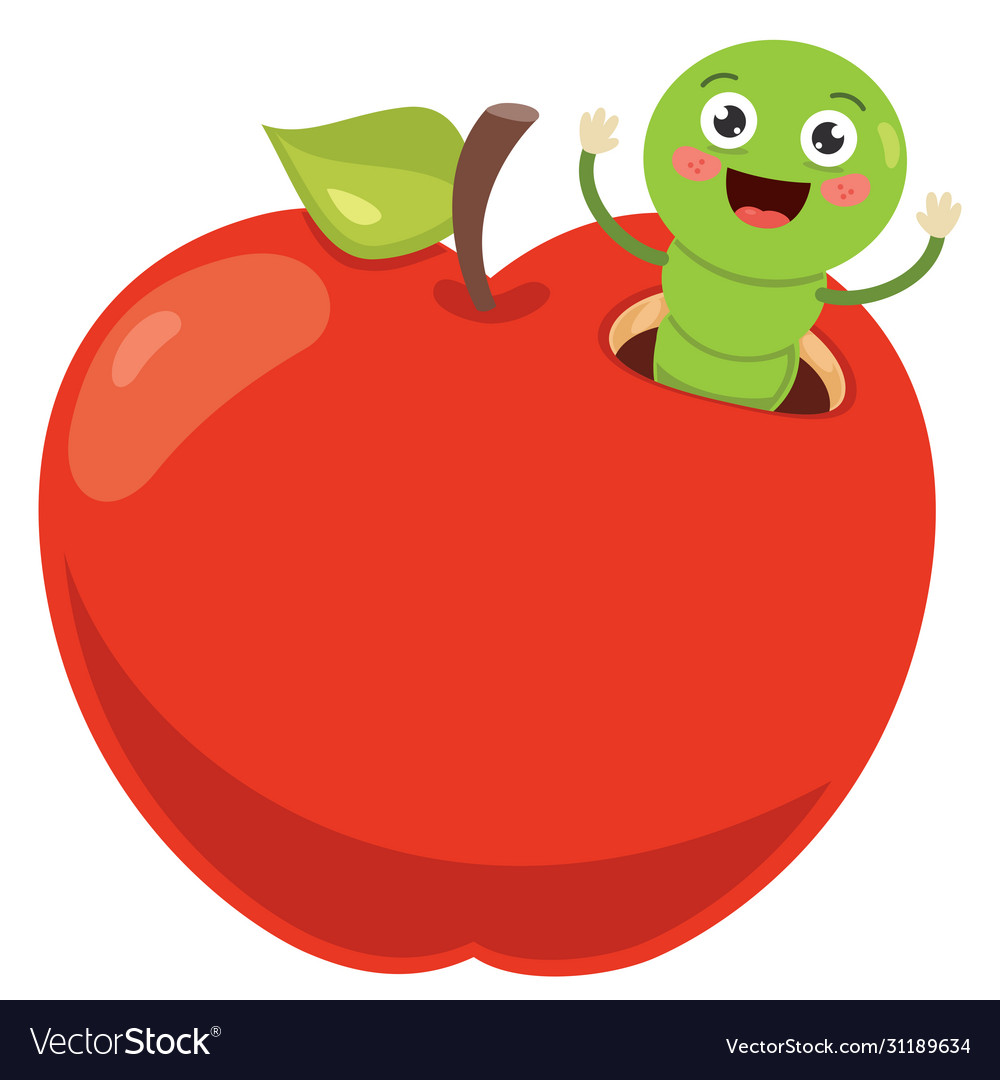 Red apple and worm Royalty Free Vector Image - VectorStock