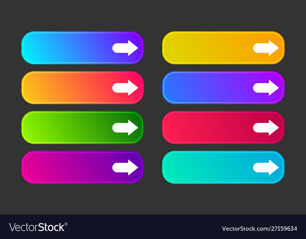 Set eight modern gradient buttons with arrows