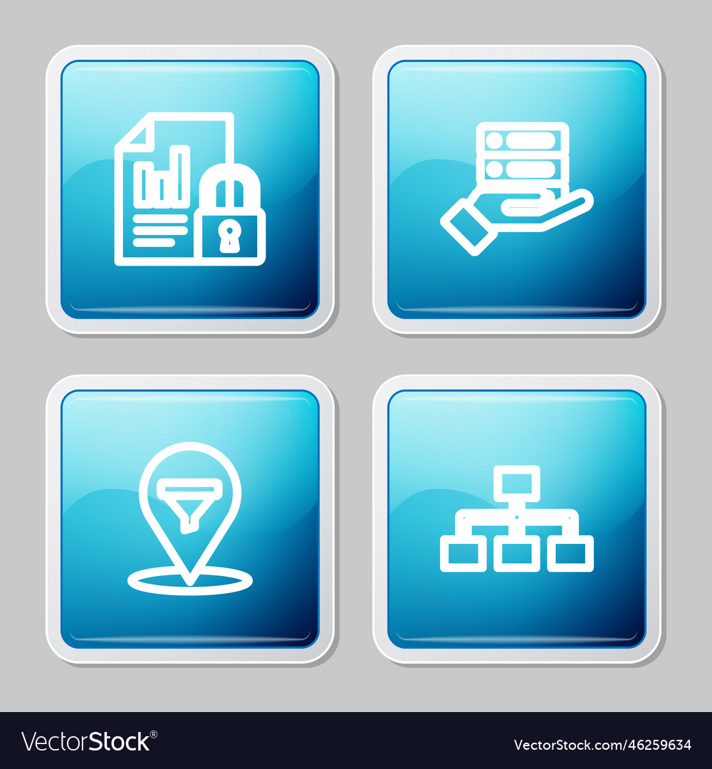 Set line document and lock server data web vector image Set line document and lock server data web