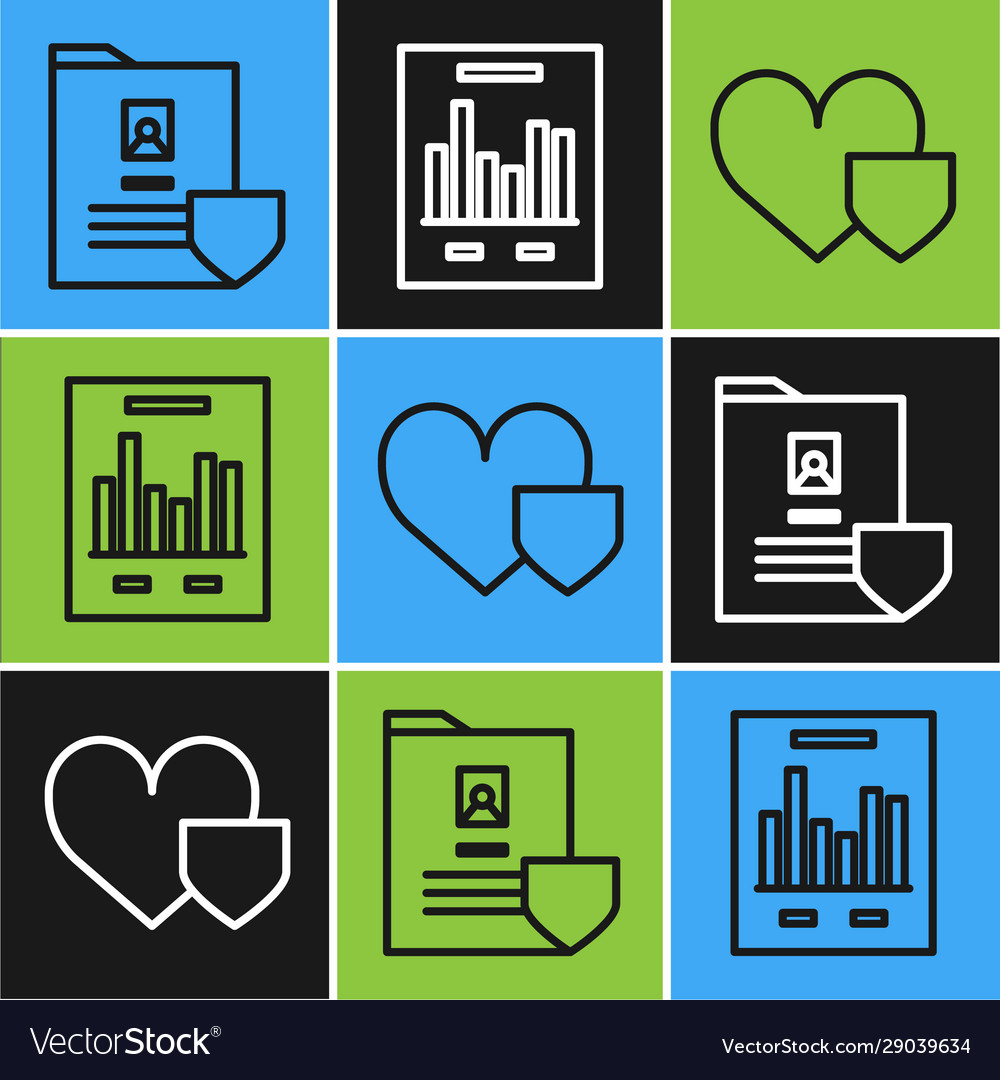 Set line document with shield heart vector image Set line document with shield heart