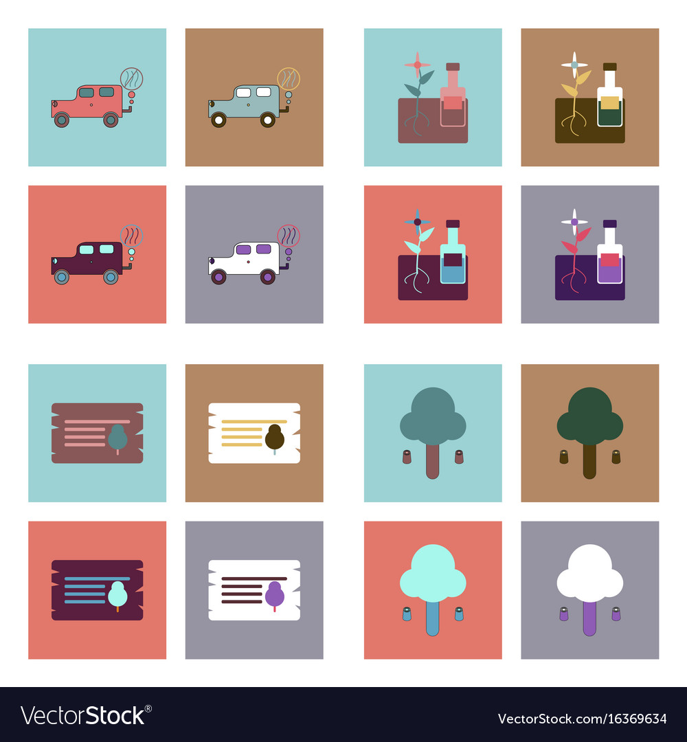Set of ecology icons on color backgrounds square