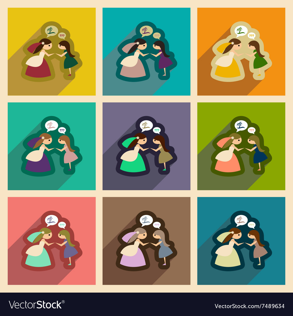 Set of flat web icons with long shadow bride