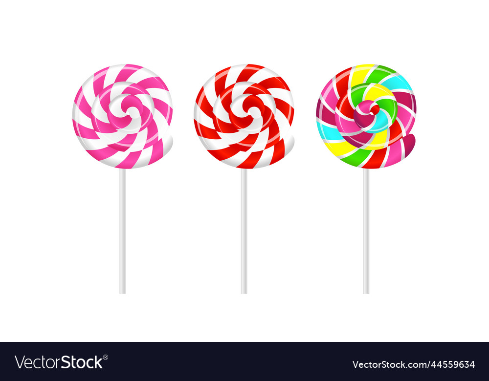 Set of realistic striped colorful lollipops Vector Image