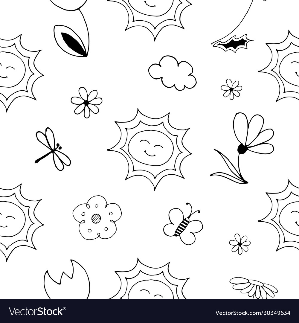 Spring doodle style pattern seamless