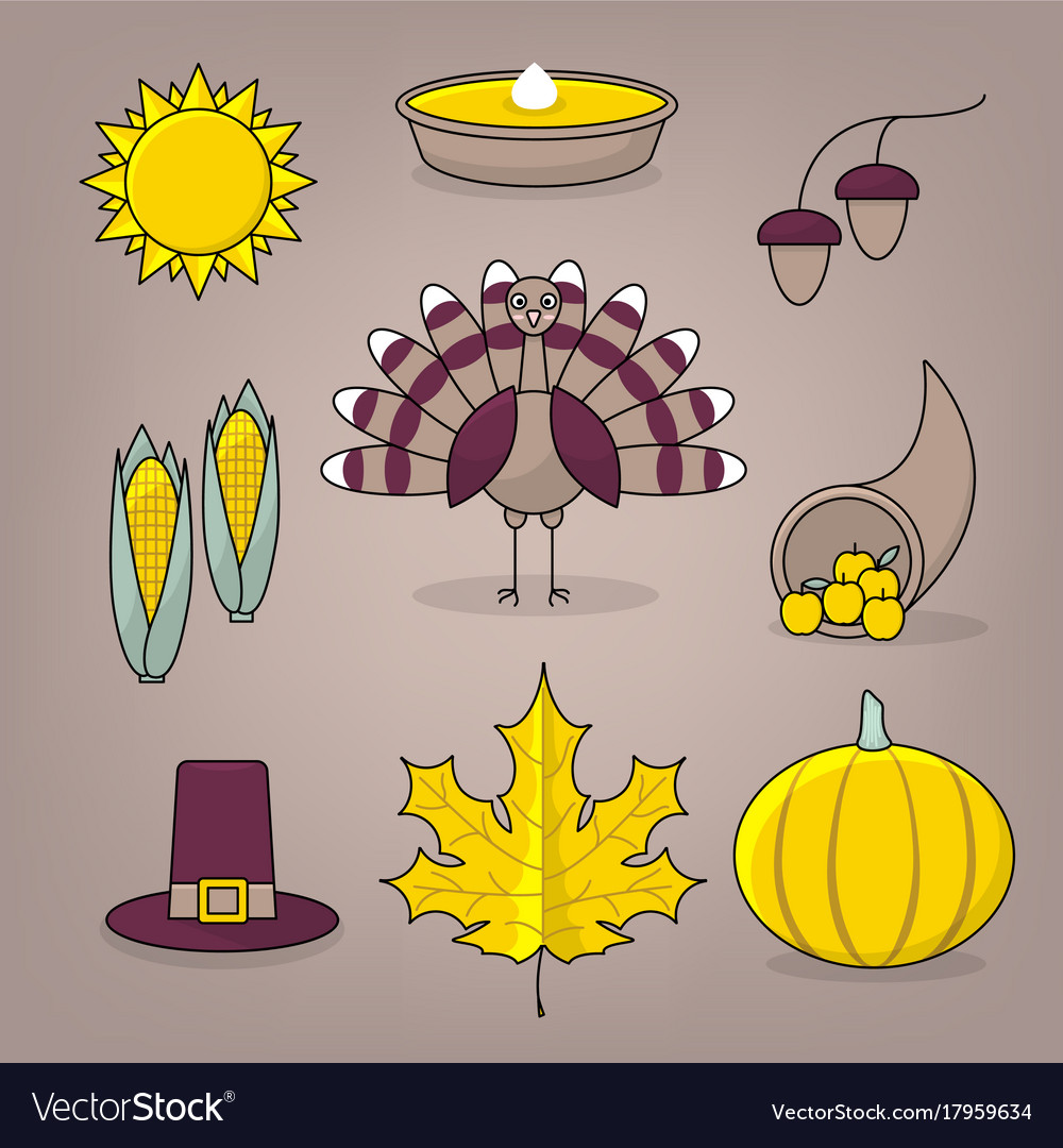 Thanksgiving icons with turkey