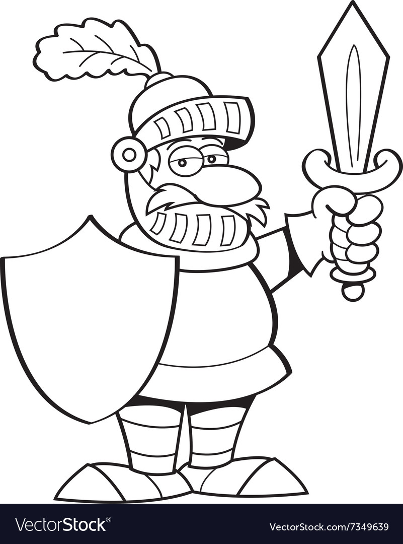 Cartoon knight holding a sword and a shield Vector Image