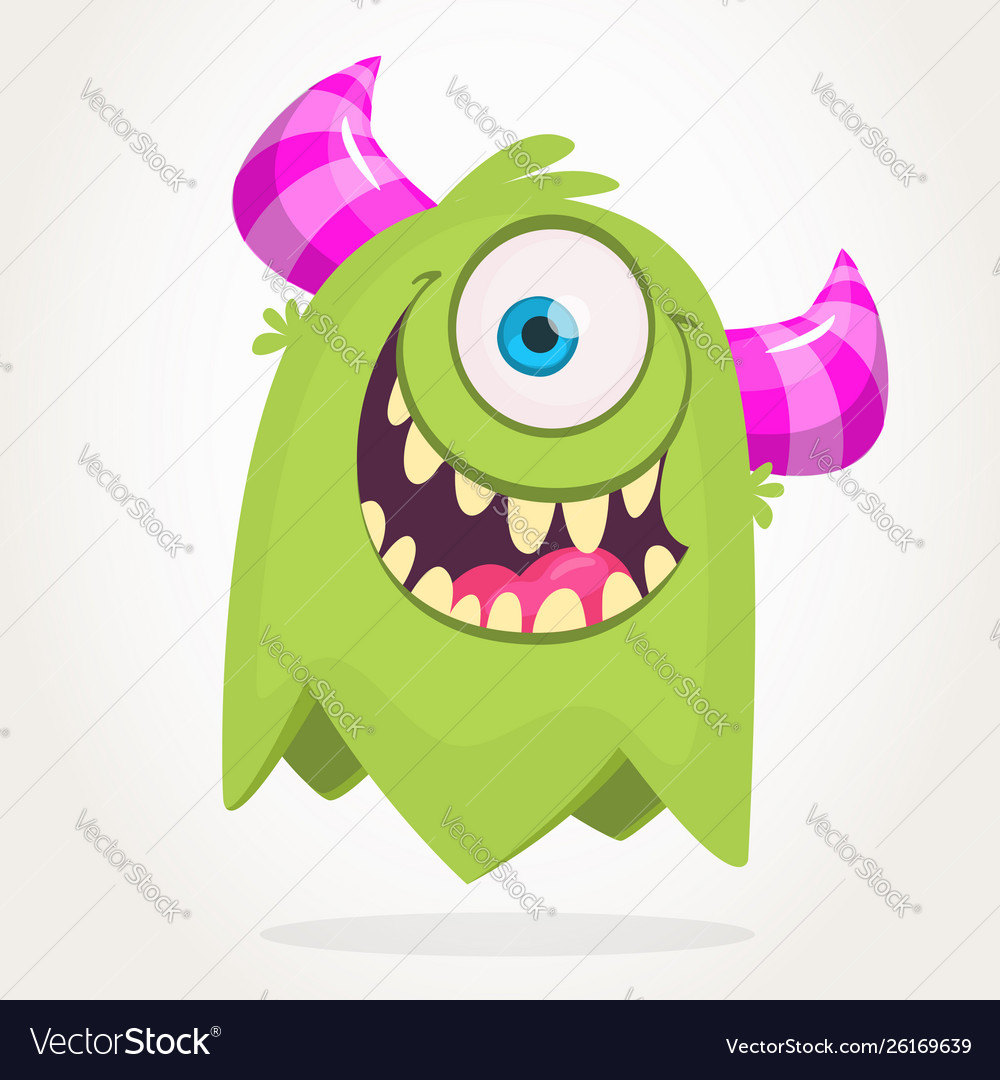 Cute cartoon monster with horns with one eye Vector Image