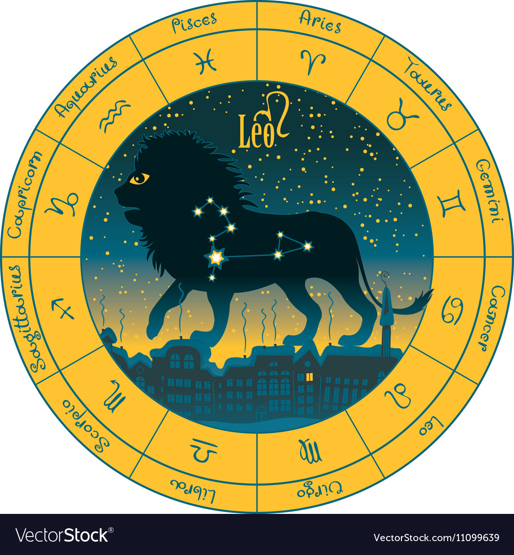 Leo with the signs of the zodiac Royalty Free Vector Image