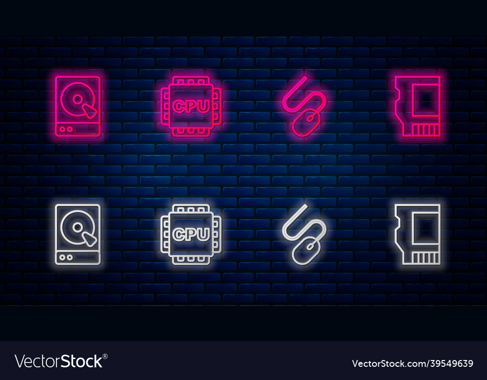 Set line processor with cpu computer mouse hard vector image Set line processor with cpu computer mouse hard