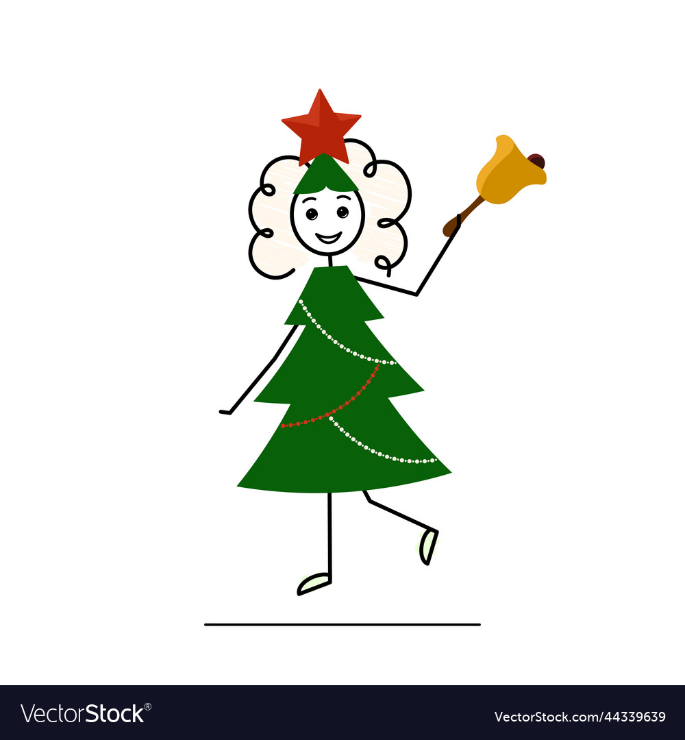 Smiling curly girl wearing fir christmas tree