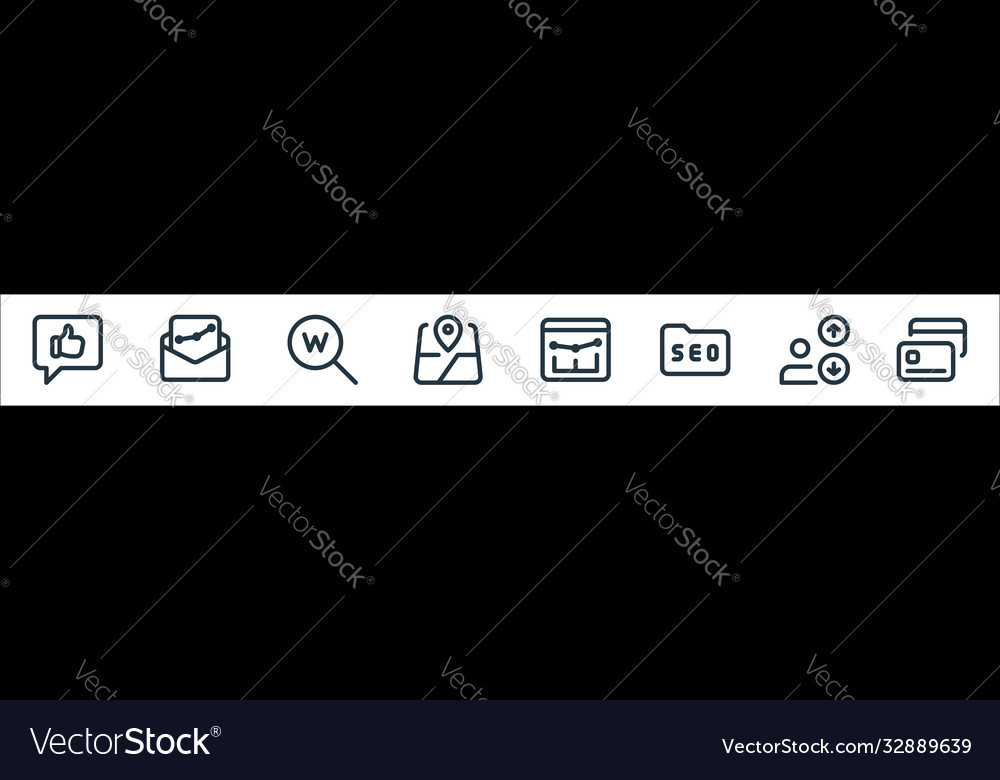 Web apps seo line icons linear set quality vector image Web apps seo line icons linear set quality