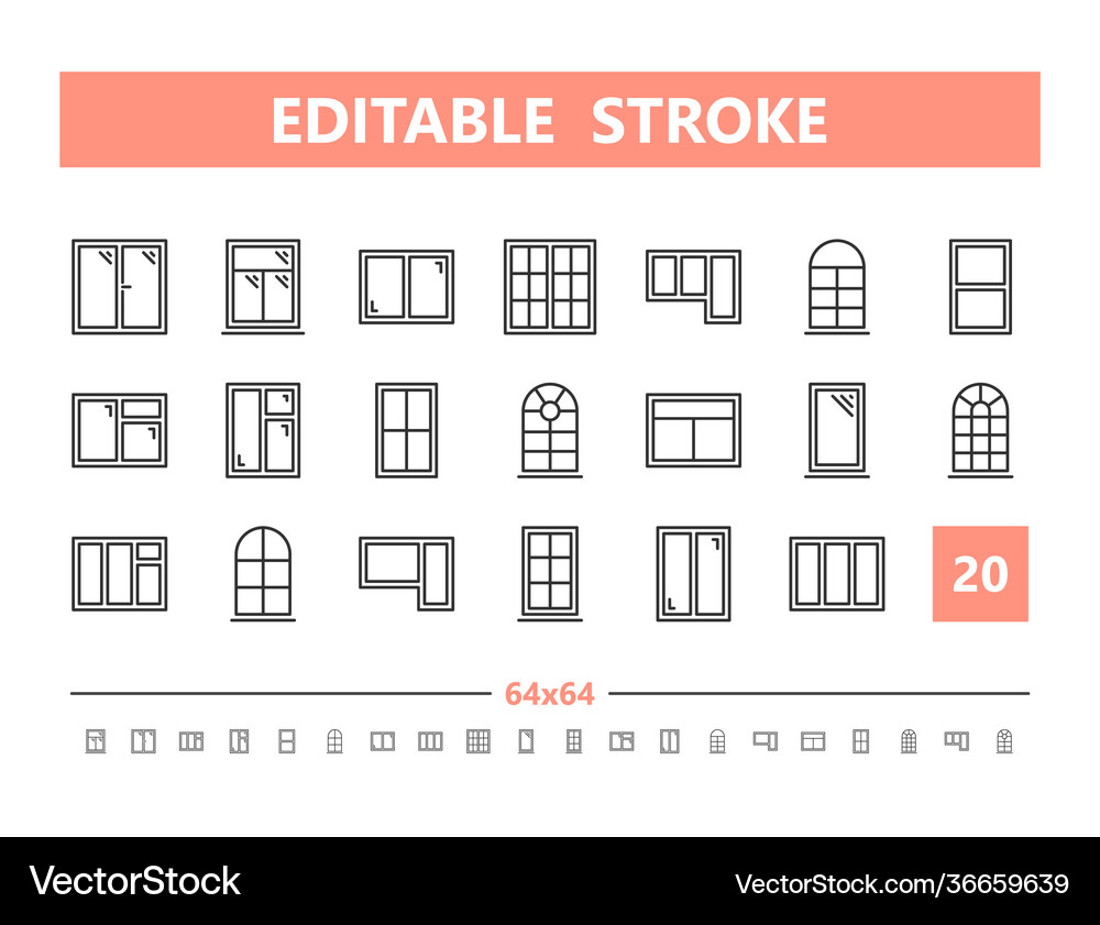 Windows 20 line icons Royalty Free Vector Image