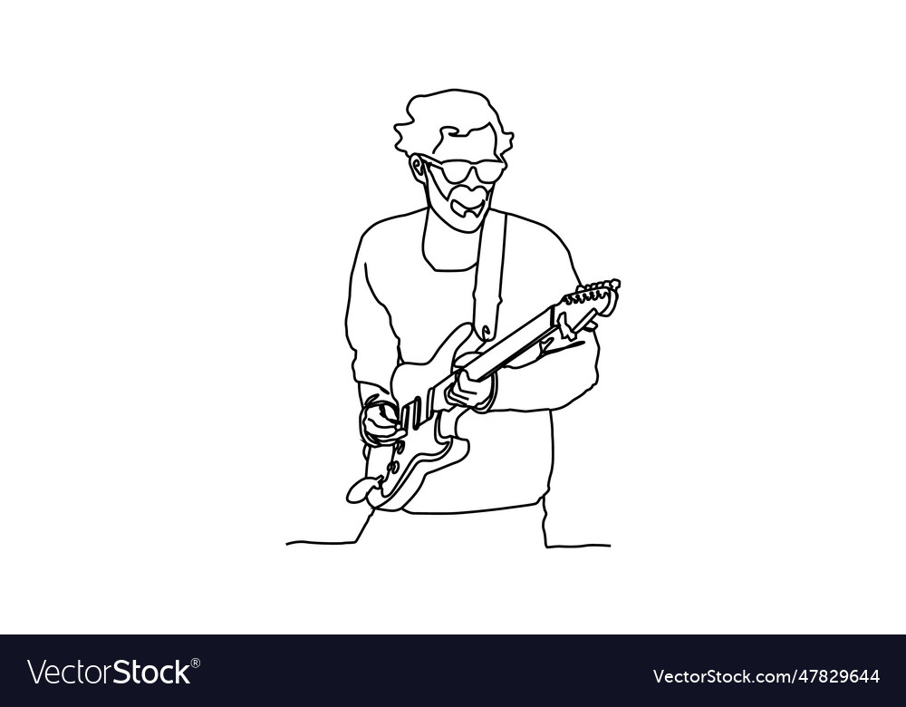 Hand Drawn Line Art Drawing Of A Male Playing Vector Image