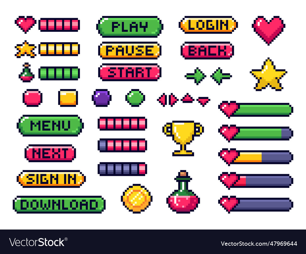 Pixel Spiel Buttons Spiele ui Gaming Controller vector image Pixel Spiel Buttons Spiele ui Gaming Controller