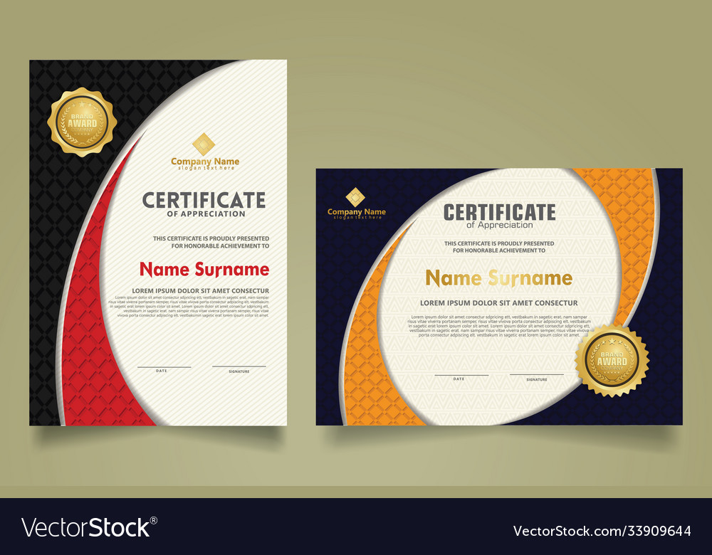 Set modern certificate template with realistic vector image Set modern certificate template with realistic