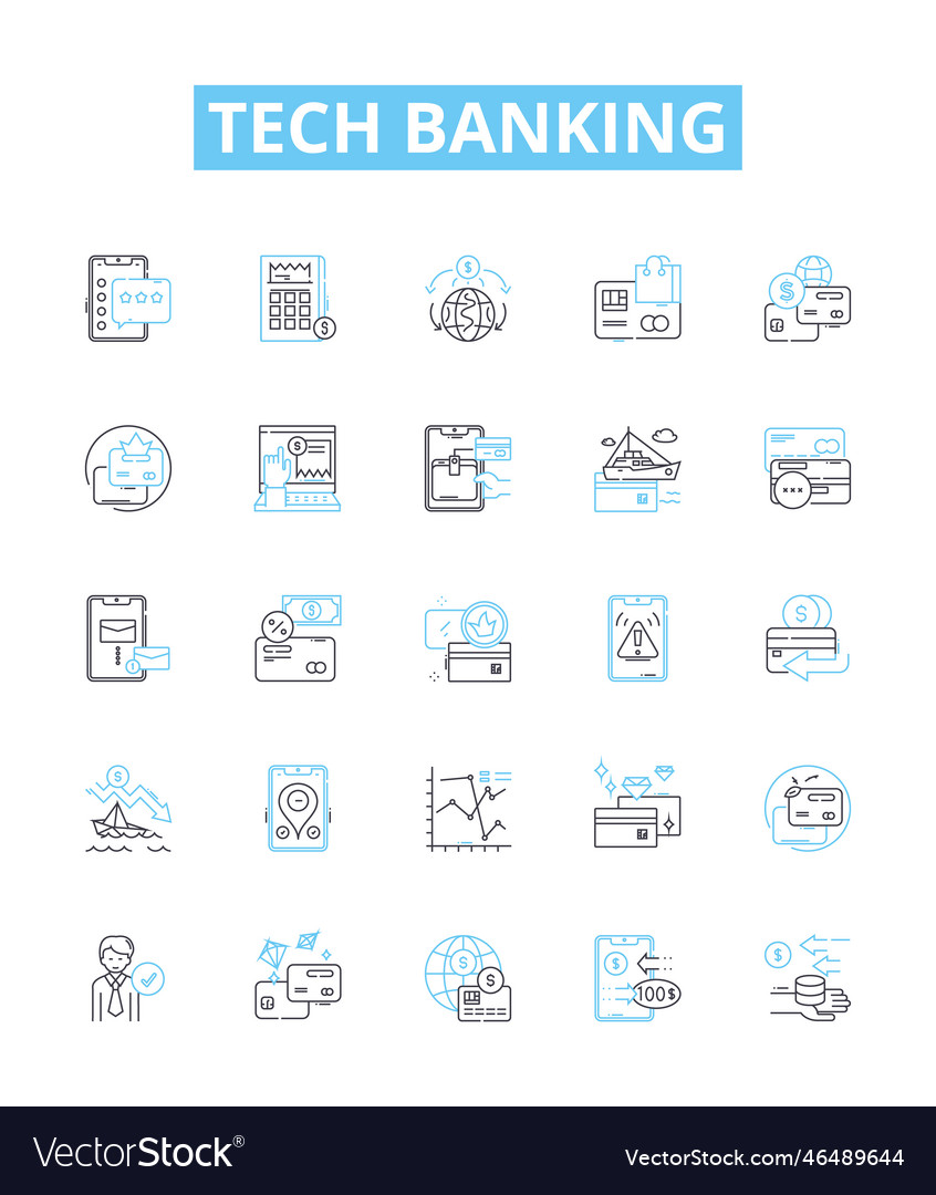 Tech banking line icons set Vector Image Tech banking line icons set